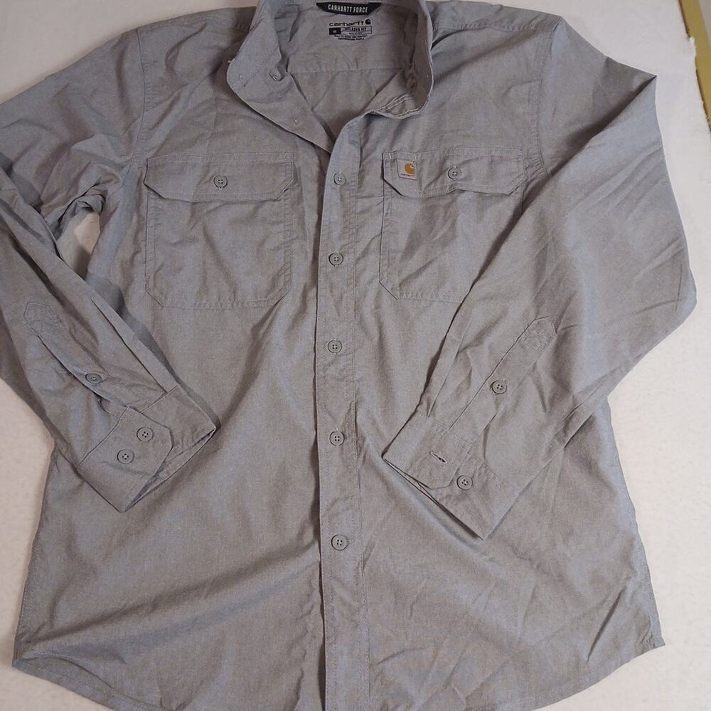 Carhartt Force Shirt Mens Medium Gray Relaxed Fit Button Down Model #TW5291-M